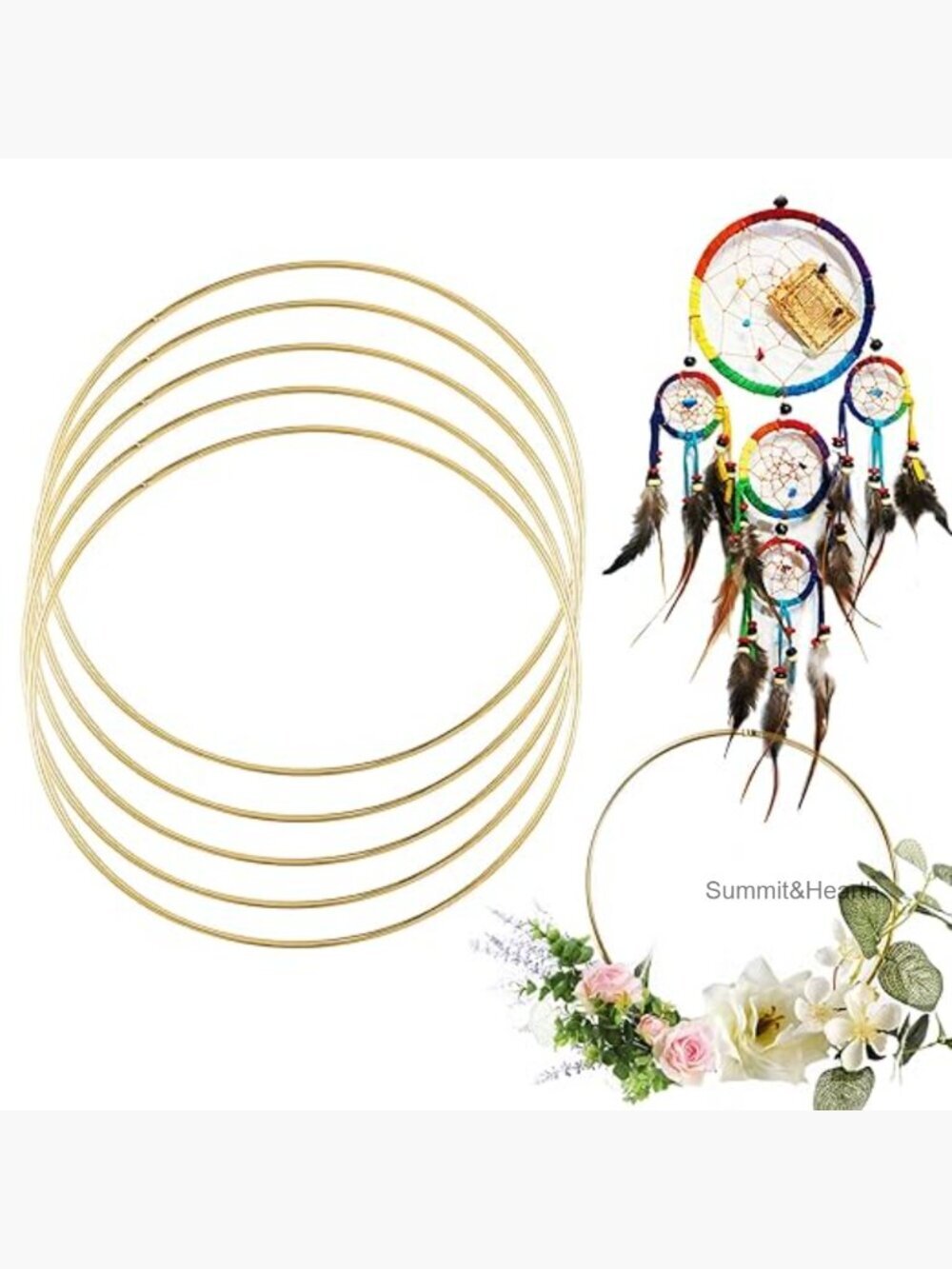 5 Pack 6 Inch Gold Metal Hoops DIY Craft Kit Dream Catcher Rings